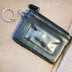 Black leather coin purse with keyring
